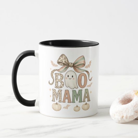 Mug Coquette Bow Halloween Ghost Boo Mama Cadeau Maman (Avec donut)