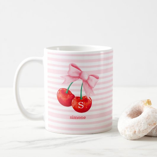 Mug Coquette cerise avec cou rose (Avec donut)