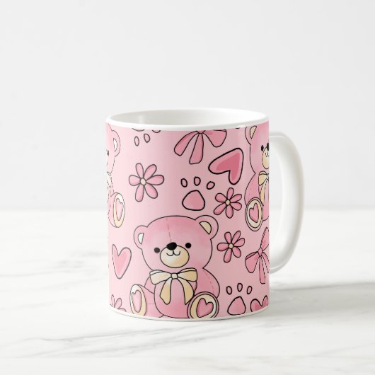 Mug Coquette Pink Teddy Bear Seamless Pattern (Devant droit)