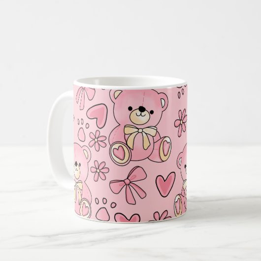 Mug Coquette Pink Teddy Bear Seamless Pattern (Devant gauche)