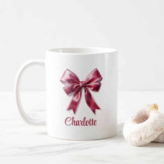 Mug Coquette Rose Fille à la Mode avec Nœud (Avec donut)