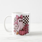 Mug Coquette rose rétro Fille fantôme avec Bow Hallowe (Gauche)