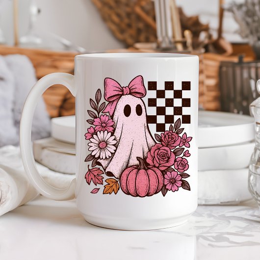 Mug Coquette rose rétro Fille fantôme avec Bow Hallowe