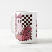 Mug Coquette rose rétro Fille fantôme avec Bow Hallowe (Devant gauche)