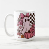 Mug Coquette rose rétro Fille fantôme avec Bow Hallowe (Gauche)