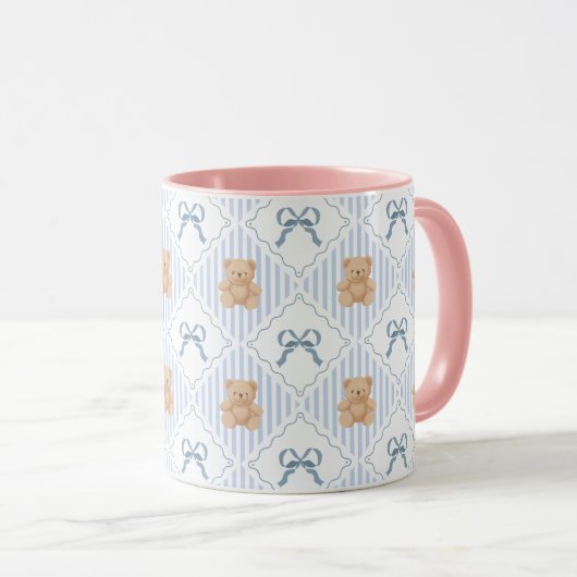 Mug Coquette Teddy Bear & Ribbon Bow Pattern (Devant droit)