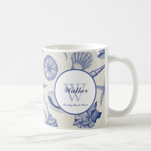 Mug Coquillage bleu à thème nautique personnalisé (Droite)