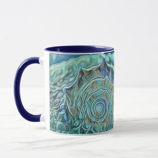 Mug Coquillage bleu dans la peinture marine moussante (Gauche)