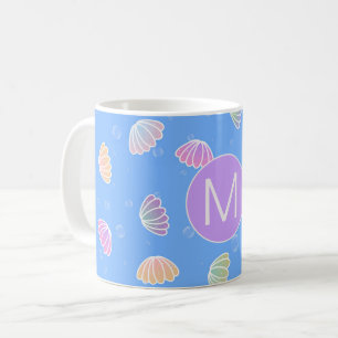 Mug Coquillages colorés Motif Monogramme bleu clair
