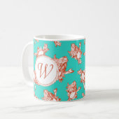 Mug Coquille de conch de monogramme de corail sur Turq (Devant gauche)