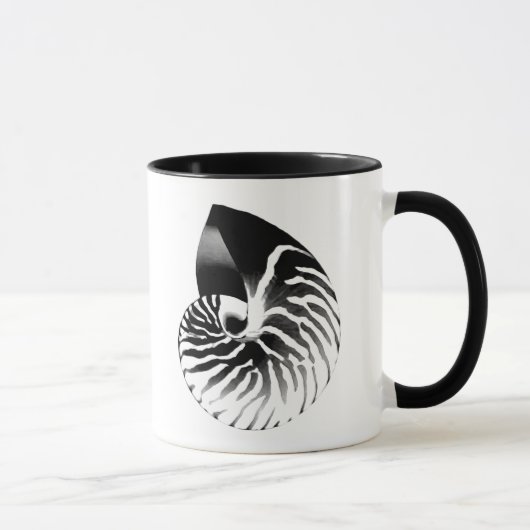 Mug Coquille de Nautilus - noir, gris et blanc (Droite)