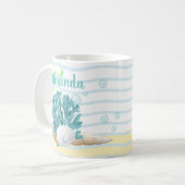 Mug Corail bleu, coquillages et perle bleue (Devant gauche)