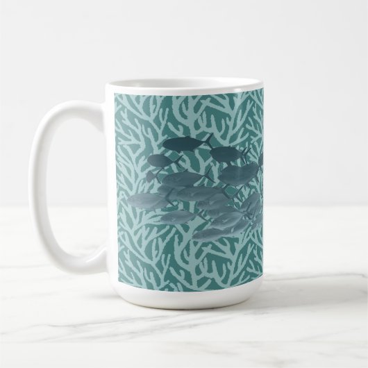 Mug Corail Bleu Et Une École De Poissons (Gauche)