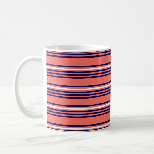 Mug Corail, bleu marine et blanc cinq bandes motif (Gauche)
