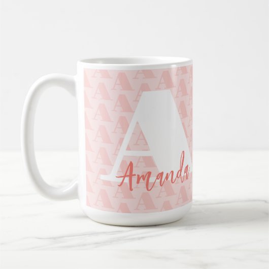 Mug Corail moderne Initial Gras Blanc Script (Gauche)