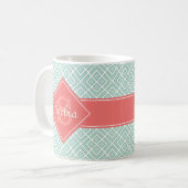 Mug Corail monogramme et Motif diamant de menthe (Devant gauche)