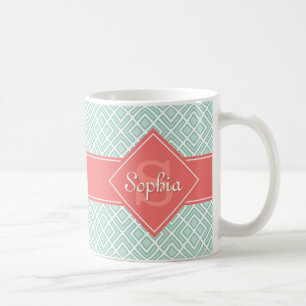 Mug Corail monogramme et Motif diamant de menthe