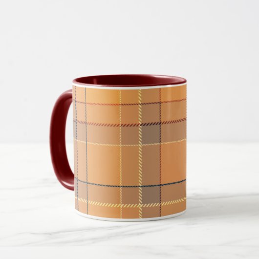 Mug Corail, orange, tartan brun. (Devant gauche)
