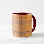 Mug Corail, orange, tartan brun. (Devant droit)