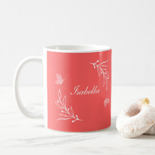 Mug Corail rose floral romantique élégant