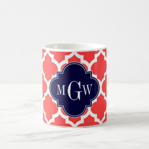 Mug Corail Rouge Blanc Marocain #5 Navy 3 Initial Mono