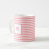 Mug Corail rouge et blanc rayures personnalisées Monog (Devant gauche)