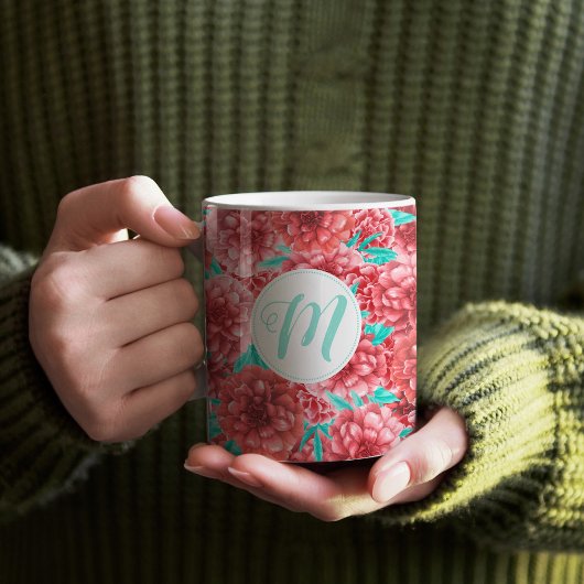 Mug Coral Floral Patte & Monogramme