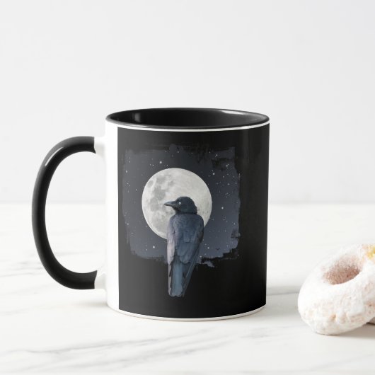 Mug Corbeau de la forêt Lune froide (Avec donut)
