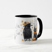 Mug Corbeau et chat en automne "Hello Fall" Crow (Devant droit)