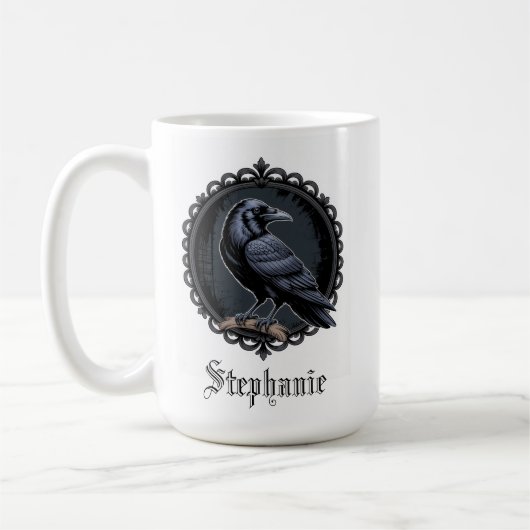 Mug Corbeau gothique avec nom (Gauche)