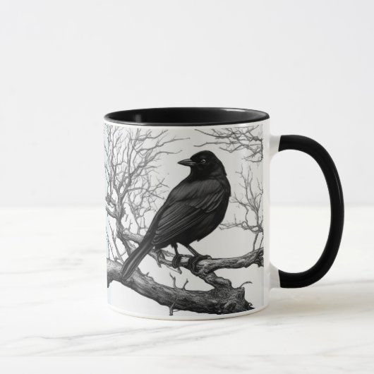 Mug Corbeau perché sur des branches nues d'hiver (Droite)