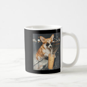 Mug Corgi buvant du café glacé mème animal drôle corgi