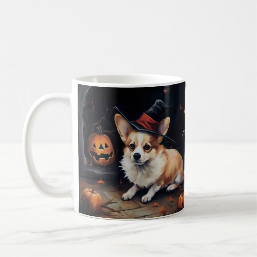 Mug Corgi Citrouille Halloween effroi (Gauche)