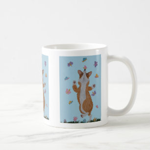 Mug Corgi gallois dansant avec des papillons