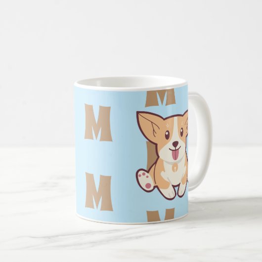 Mug Corgi monogramme motif muqueuse bleue (Devant droit)
