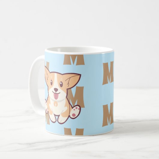 Mug Corgi monogramme motif muqueuse bleue (Devant gauche)