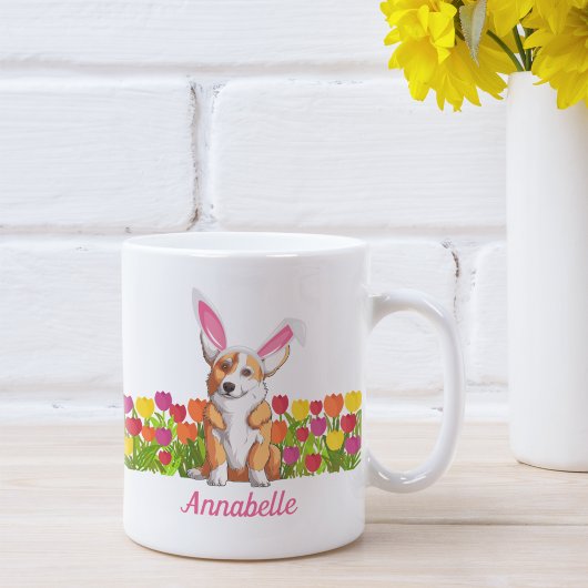 Mug Corgi Pâques Fleurs de lapin mignonne Personnalisé