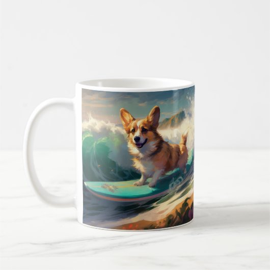 Mug Corgi Plage Surf Peinture (Gauche)