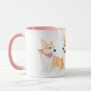 Mug Corgis gallois mignon portant des bandanas roses