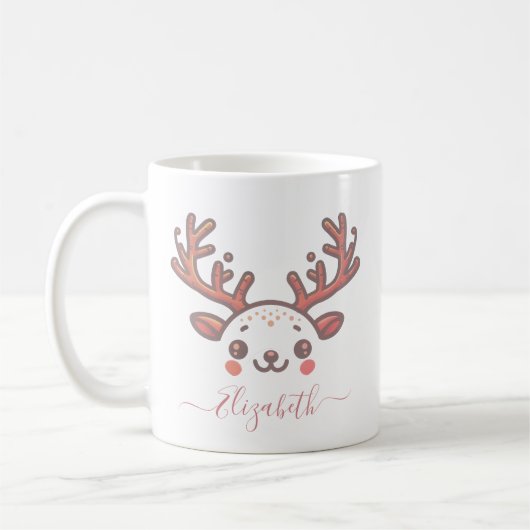 Mug Corne de rennes de Noël Visage Personnalisé Nom (Gauche)
