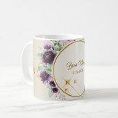Mug Cortège de Mariage Violet Rose Floral Vert Doré (Devant gauche)