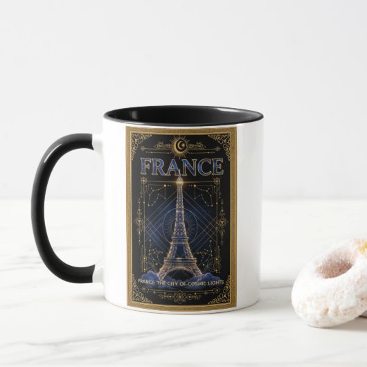 Mug Cosmic France Eiffel Tower Celestial Art (Avec donut)
