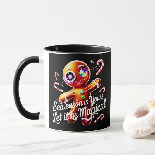 Mug Cosmic Gingerbread Man Art Magical Festive Christm (Avec donut)