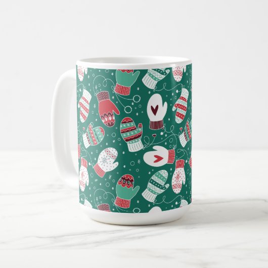 Mug Cosy hiver Noël Mittens Motif en vert (Devant gauche)