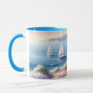Mug Côte de Lavande Méditerranéenne avec Voiliers