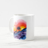 Mug Coteau de coucher de soleil avec aquarelle d'arbre (Devant gauche)