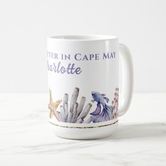 Mug Côtier, Vie meilleure au Cap Mai, Personnalisé (Devant droit)