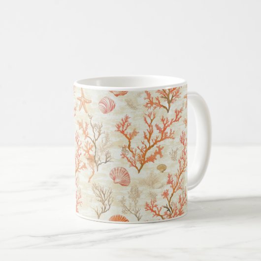 Mug Côtière rustique - Coquillages, Poissons étoilés, (Devant droit)