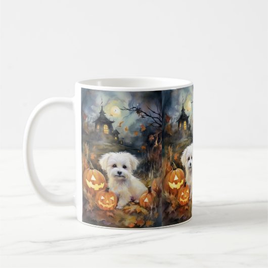 Mug Coton De Tulear Halloween avec citrouilles effraya (Gauche)