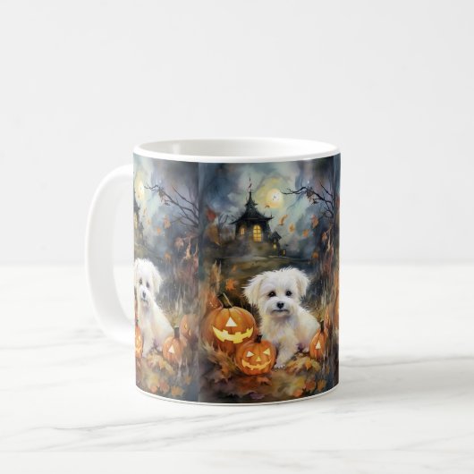 Mug Coton De Tulear Halloween Avec Peur Citrouille (Devant gauche)